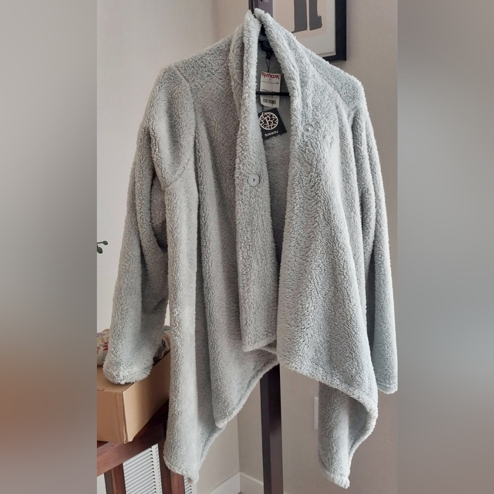 Bobeau - Super Soft, Warm, Grey-Green Fleece Cardigan